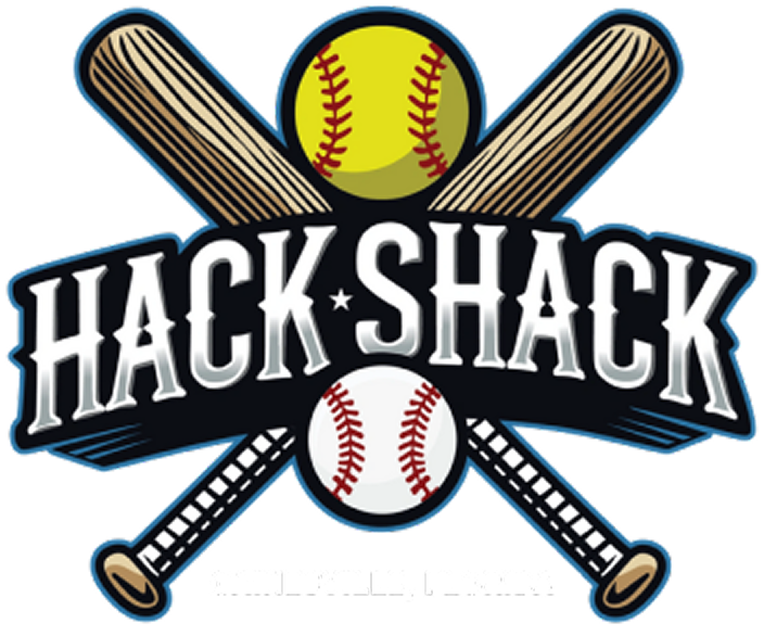 Hack Shack logo with bats and balls.